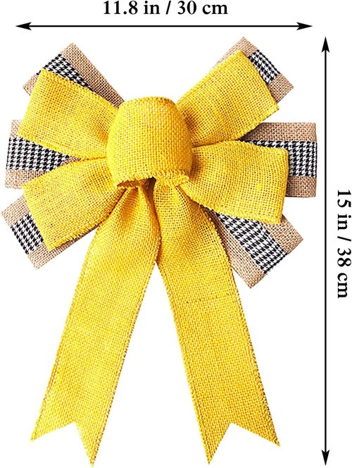Large Burlap Yellow Wreath Bow - Perfect Tree Topper for Indoor & Outdoor Spring/Summer Decor