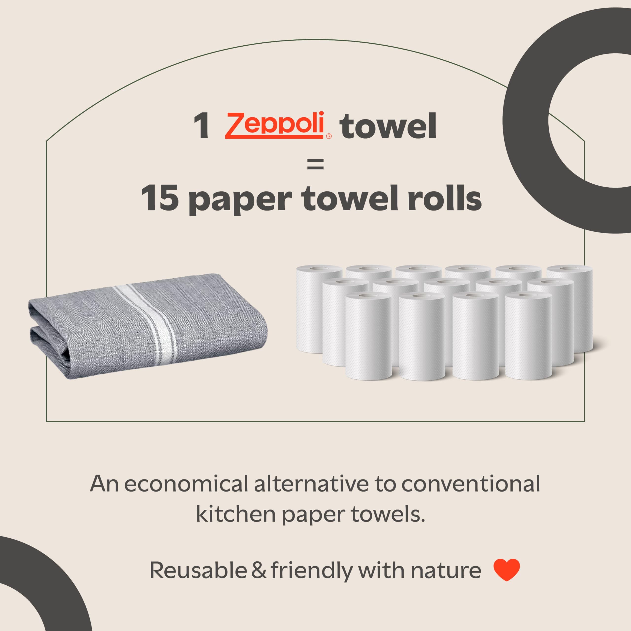 Zeppoli Classic Kitchen Towels - 30 Pack 100% Natural Cotton Towel Set, Reusable Wash Cloths, Absorbent Dish Towels, Machine Washable Hand Towels, Kitchen Essentials - 14” by 25” - Gray Base