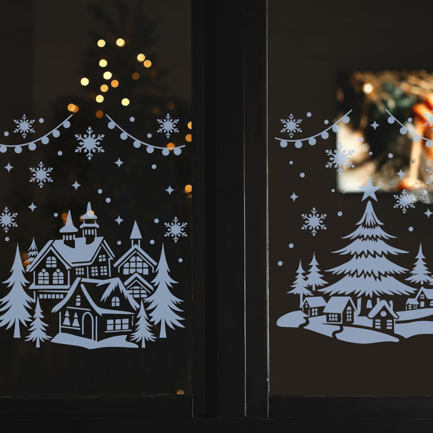 Skiennix 12 Pcs Christmas Stencils - Large 13.78 x 11 Inch Reusable Holiday Templates for DIY Glass Decor