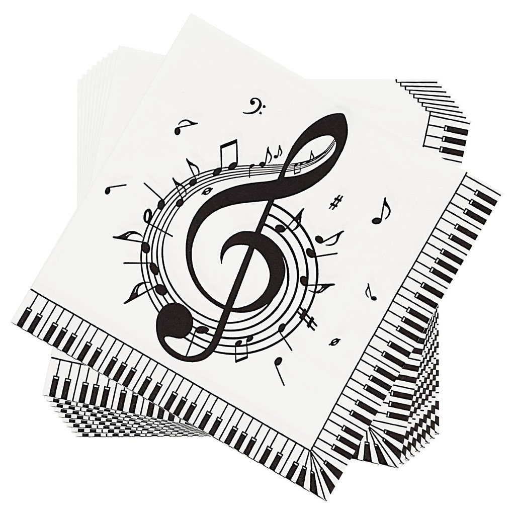 Jagrove 100 Count Disposable Paper Music Napkins 2 Ply Musical Notes Piano Keys Print Decorative Beverage Guest Luncheon Dinner Cocktail Napkins for Music Themed Party, 6.5X6.5 Inches Folded