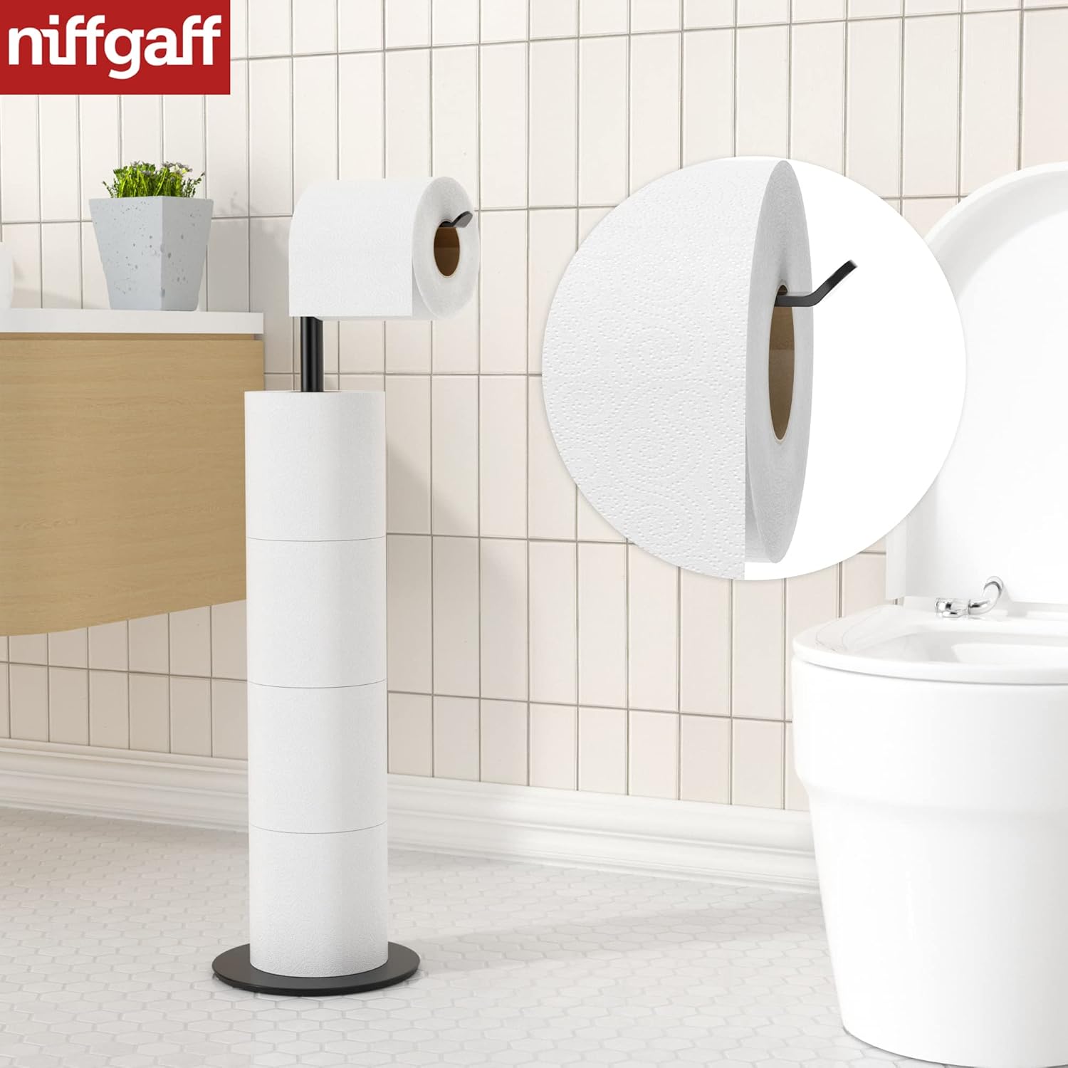 Regine Switzerland Black Toilet Paper Holder - Stainless Steel Free-Standing Dispenser for 4 Rolls