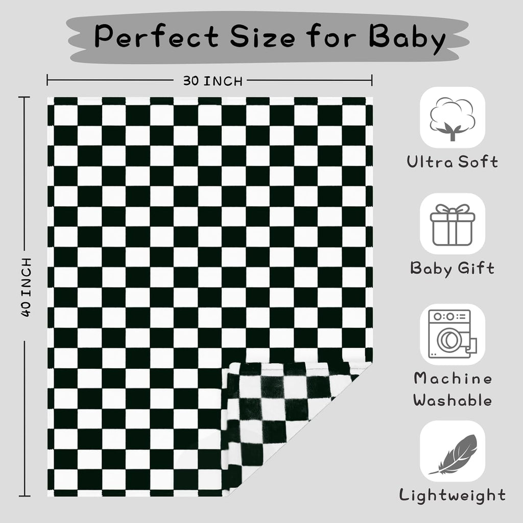 Yurhap Checkered Baby Blanket - Ultra Soft Fleece for Boys & Girls | Cozy 30''x40'' Infant Blanket in Black