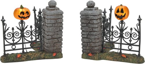 Department 56 Halloween Jack-O-Lantern Fence Corners - Lit Figurine Set, 2.875 Inch, Multicolor