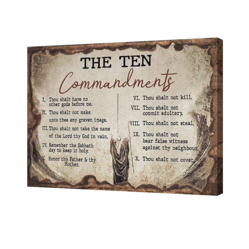 The Ten Commandments Wall Art 10 Commandments Christian Bible Verse Religion Scripture Pictures Wall Decor Canvas Painting Prints Artwork Framed for Church Living Room Bedroom Office 24"x20"