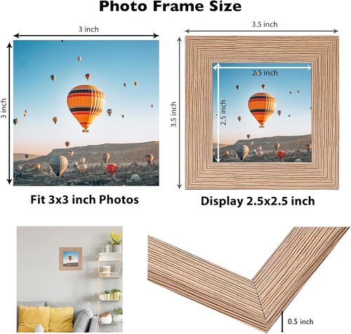 JCJMY 3x3 Picture Frame - Sturdy Rustic Brown Square Frame with Shatter Resistant Plexiglass