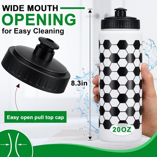 Yaomiao 50 Pcs Soccer Water Bottles Bulk 20 oz Reusable Squeeze Water Bottles Sports Ball Cup Accessories for Sports Party Team Gifts