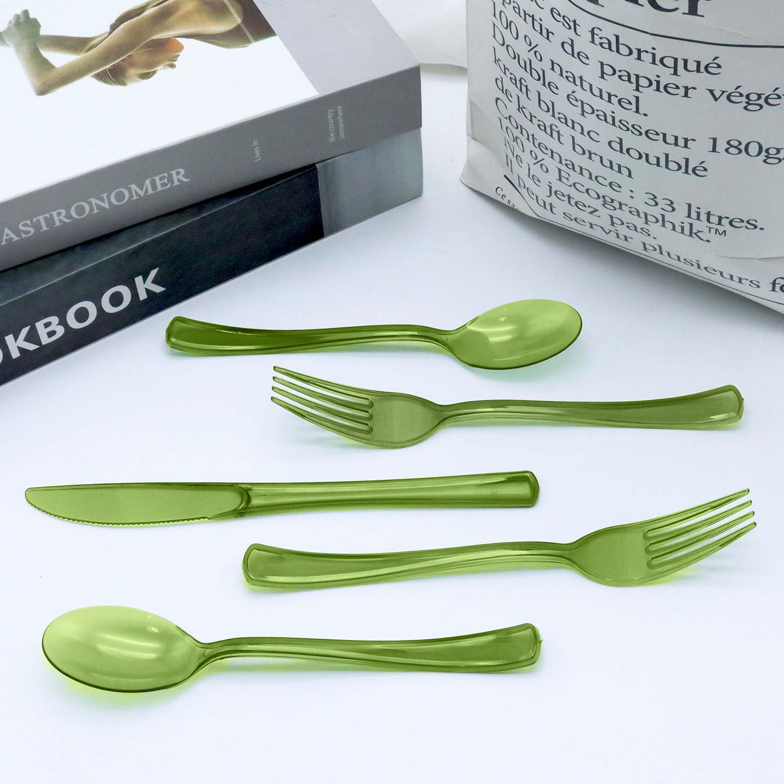 150 Pcs Sage Green Plastic Silverware, Disposable Plastic Utensils Heavy Duty, Green Silverware Sets Includes 50 Forks 50 Knives 50 Spoons for Birthday, Baby Shower, Picnic