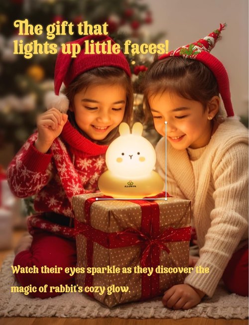 ILLUMYN Kids lamp, Bunny Night Light, Toddler Night Light, Rechargeable & Dimmable with 30 mins Timer Function, Safe Silicone Material for Kids to Play with,【9 Colors】