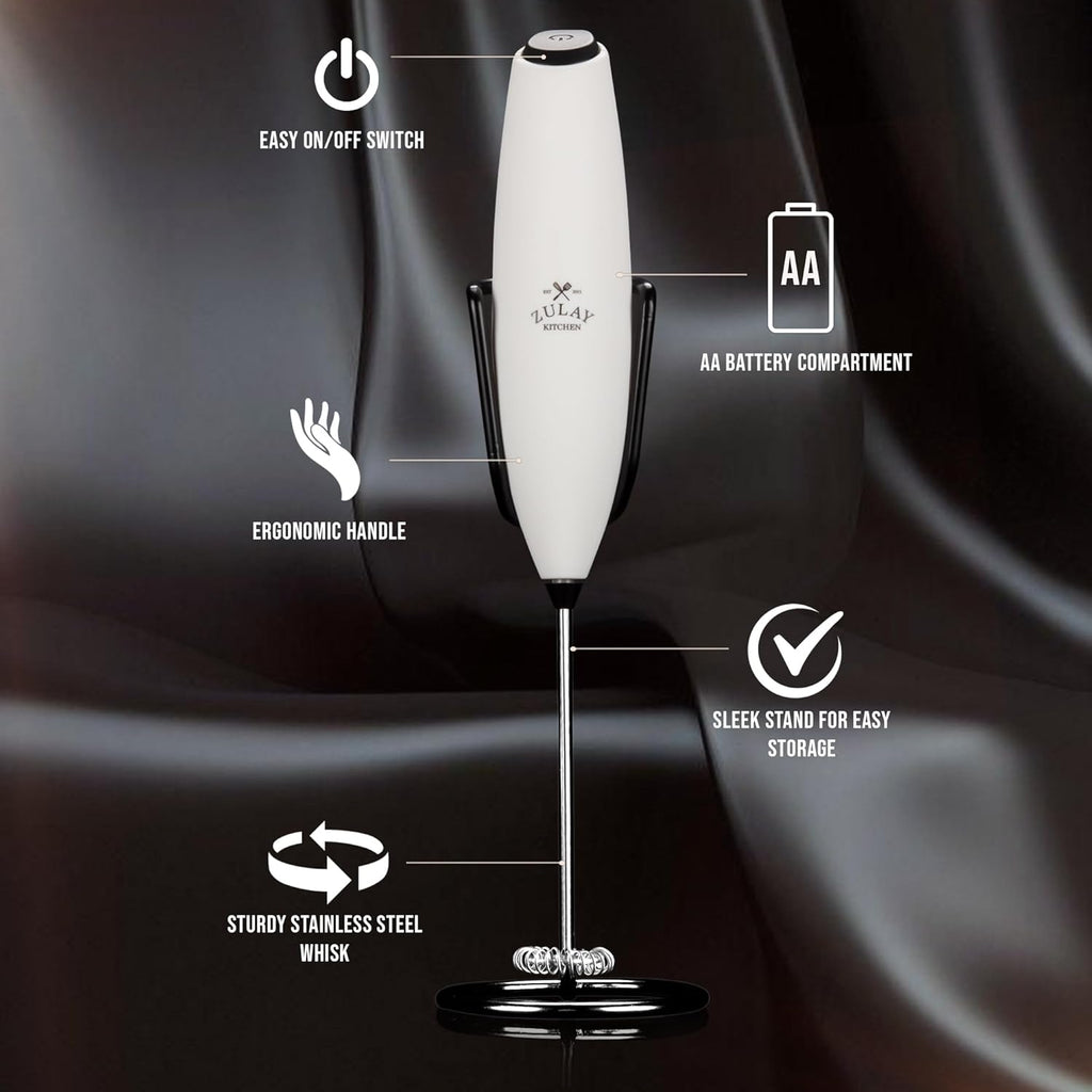 Zulay Kitchen Milk Frother - Luxury Handheld Electric Foam Maker with 4 Duracell Batteries | Perfect for Coffee, Lattes & Hot Chocolate