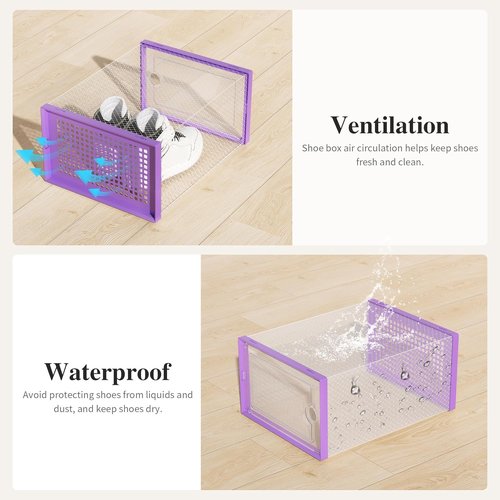 Kuject X-Large Shoe Storage Boxes - Clear Plastic Stackable 12 Pack | Sneaker & Toy Organizer Bins, Purple