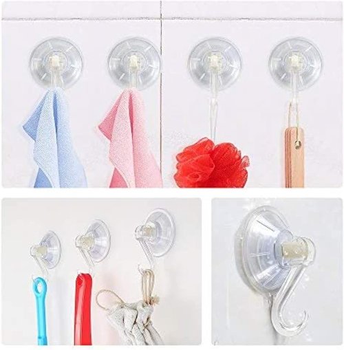 1st Choice Ultra Heavy Duty Clear Plastic Suction Cup Hooks - 6 Pack, Strong Power Lock, Waterproof & Traceless