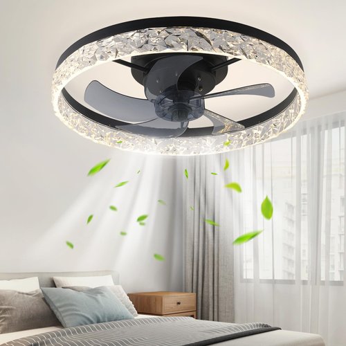 FAYOTAT 20 Inch Ceiling Fan with Light, Low Profile Fandelier with Remote & APP Control, Stepless Color Temperature 6 Speeds Reversible Motor for Bedroom Living Room Kids Room
