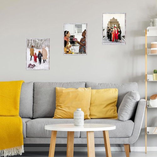 JCJMY Picture Frame - 10x14 Inch for Horizontal & Vertical Display | Rustic White with Shatter-Resistant Plexiglass
