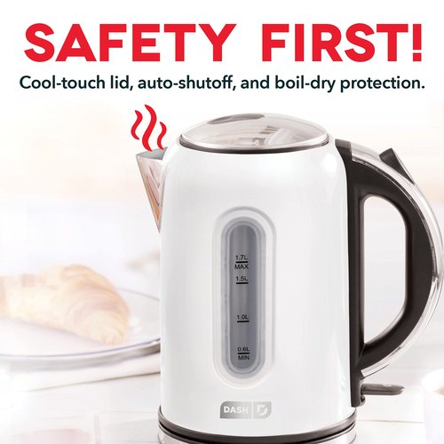 DASH DEK001MW Electric Kettle + Water Heater with Rapid Boil, Cool Touch Handle, Cordless Carafe, No Drip Spout + Auto Shut Off For Coffee, Tea, Espresso & More, 57 oz/ 1.7 L - Matte White
