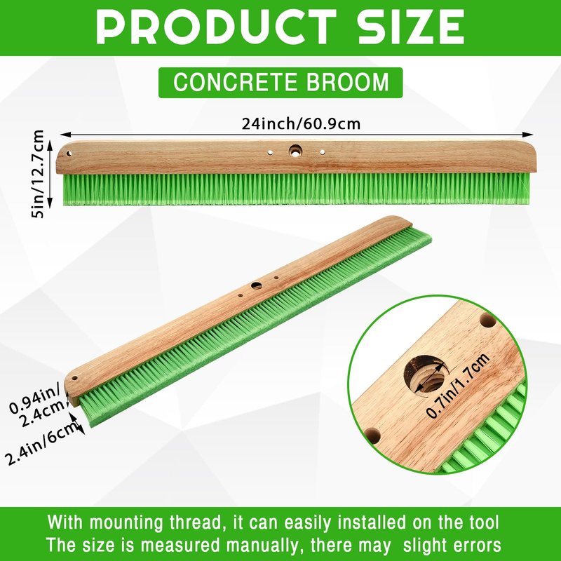 Yiyiring 2 Pcs 24 Inches Green Concrete Broom Soft Without Handle Soft Flow Through Brush with Mounting Threads for Concrete Finishes, Hard Floors, Yards