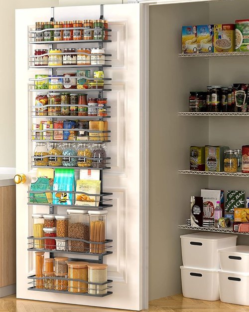 Moforoco 9-Tier Over The Door Pantry Organizer - Black Hanging Basket Spice Rack for Home & Kitchen