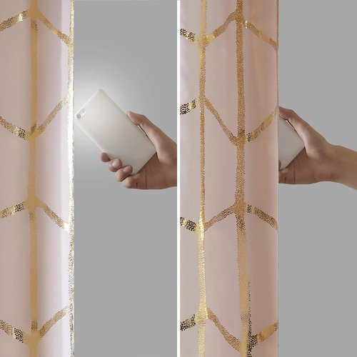 Intelligent Design Blackout Window Curtain, Light Blocking Curtains for Living Room, Thermal Insulated Window Panel with Metallic Print and Grommet Top, 50"x84", Blush/Gold, 1 Piece