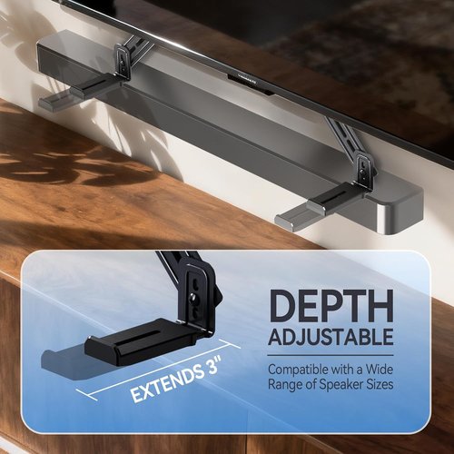 C YECEN Sound Bar Mount - Adjustable Height & Depth with Detachable Extension Arms | Fits Under or Above TV