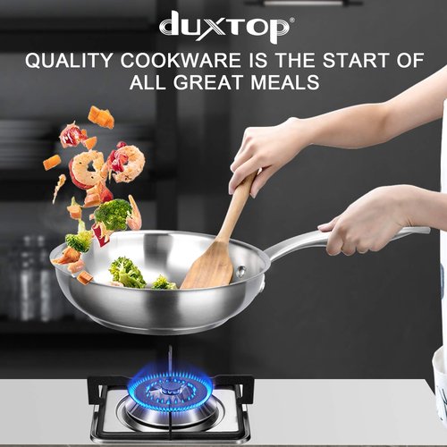 Duxtop Tri-ply Stainless Steel Frying Pan with Stay-Cool Handle, Professional 8 inch Fry Pan with Induction Magnetic Bottom, Healthy Small Skillet, Dishwasher and Oven Safe