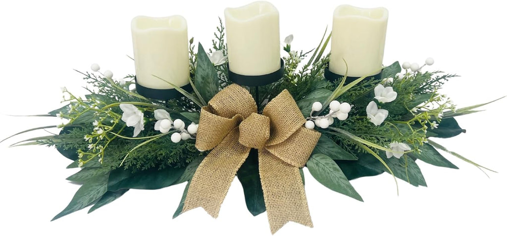 Skiennix 3-Wick Candle Holder - Elegant Centerpiece with Gypsophila, Magnolia & Freesia | Perfect for Dining Room Decor