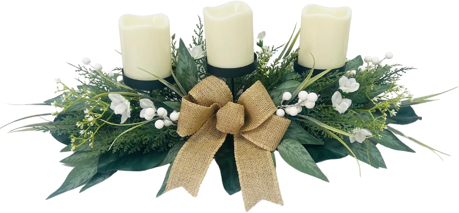 Skiennix 3-Wick Candle Holder - Elegant Centerpiece with Gypsophila, Magnolia & Freesia | Perfect for Dining Room Decor
