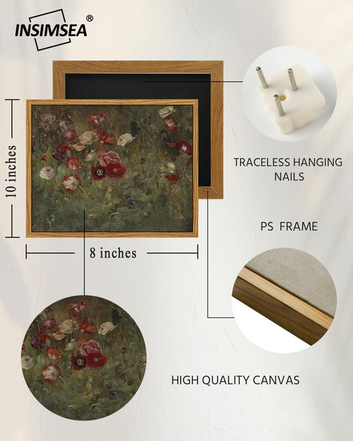 InSimSea Framed Wall Art - Floral Scenic Oil Painting Canvas Print | Rustic Decor for Bedroom, Bathroom & Office - 8x10in/20x25cm