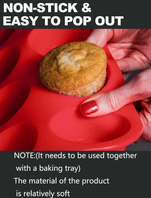 JEWOSTER Silicone Muffin Pan - 12-Cup Nonstick Baking Molds, BPA Free | 2-Pack for Muffins & Cupcakes