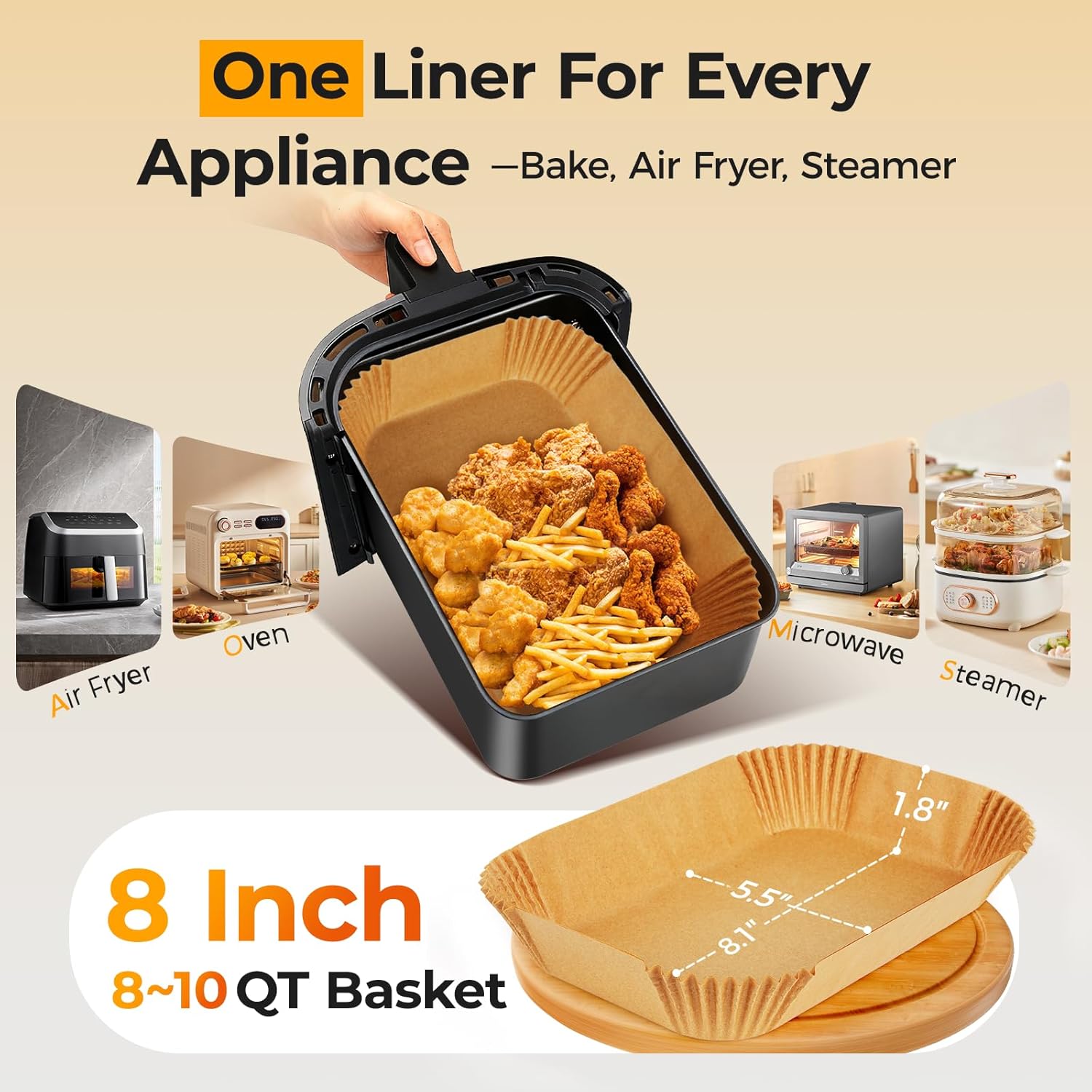 Vailnd Air Fryer Liners - Disposable 100 Pcs 8x5.5 Inch Rectangle Parchment Paper for Ninja & Chefman