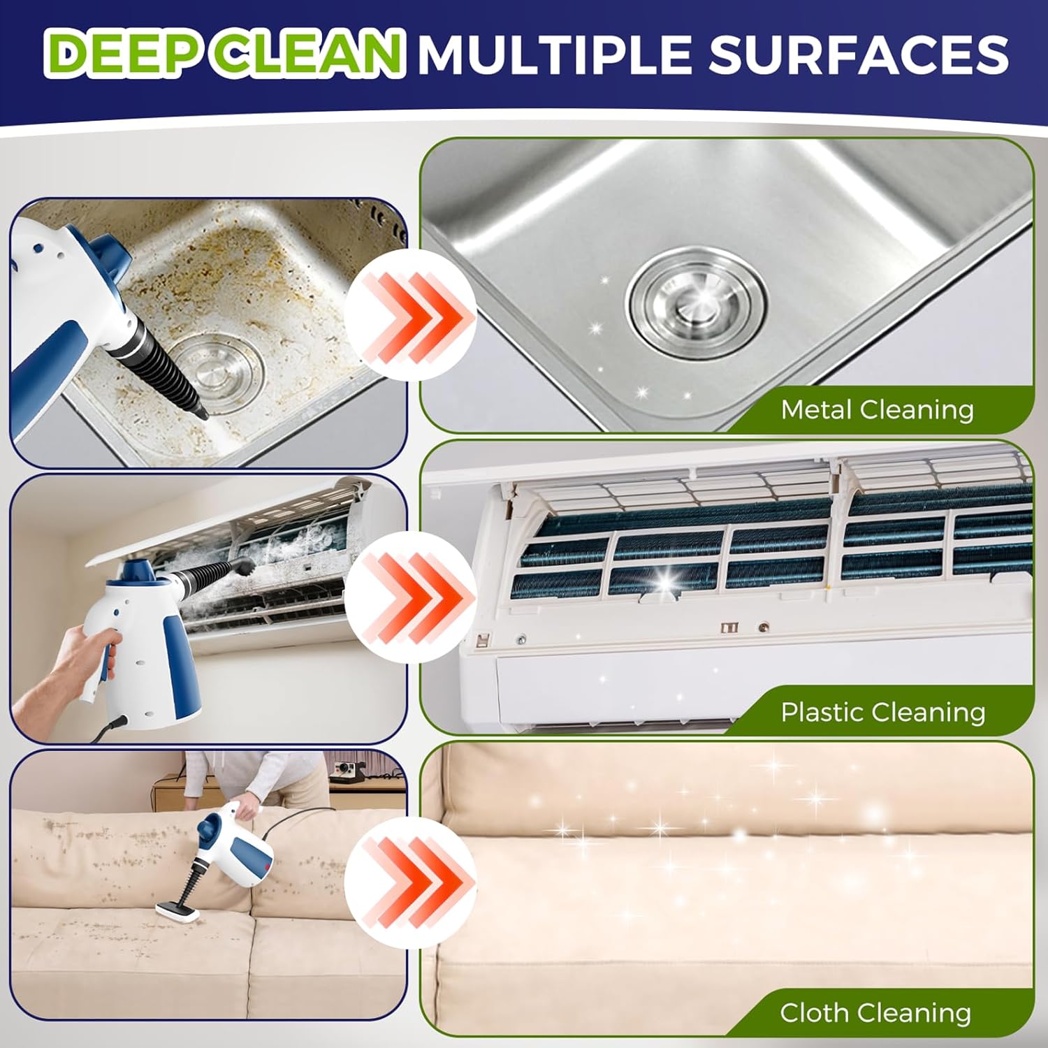 Skiennix Steam Cleaner - Pressurized Handheld Multi-Surface Steamer with 12 Accessories | 350ML Capacity for Home, Car, Upholstery, and Kitchen Cleaning