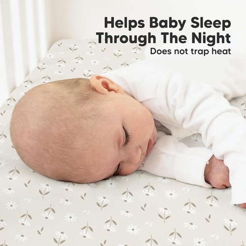 KeaBabies Organic Crib Sheets - 2-Pack Fitted Jersey Cotton for Baby Beds | Soft, Breathable, Neutral Daisies 52x28