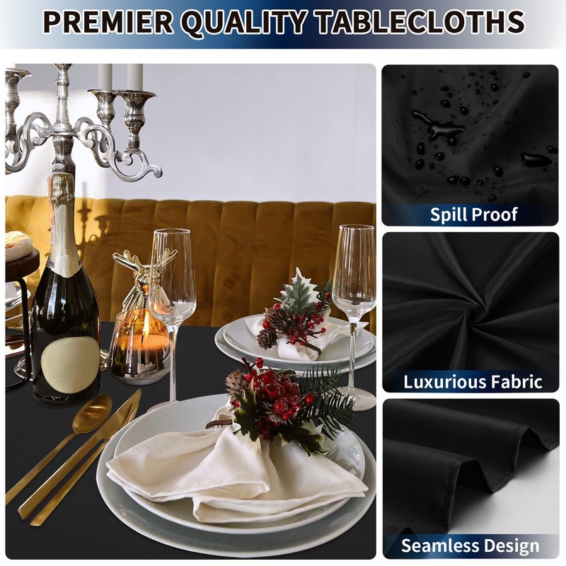 PureFit 8 Pack Round Black Table Cloths 120 Inch for Round Tables, Stain and Wrinkle Resistant Table Linens for Home Use, Wedding, Party, Banquet and Camping