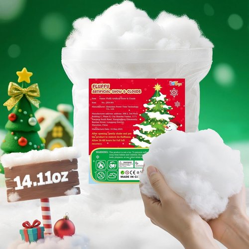 Fluffy Christmas Fake Snow Decor - 14.11oz Cotton Artificial Snow for Kids & Adults | Flame Resistant Indoor Winter Party Decor