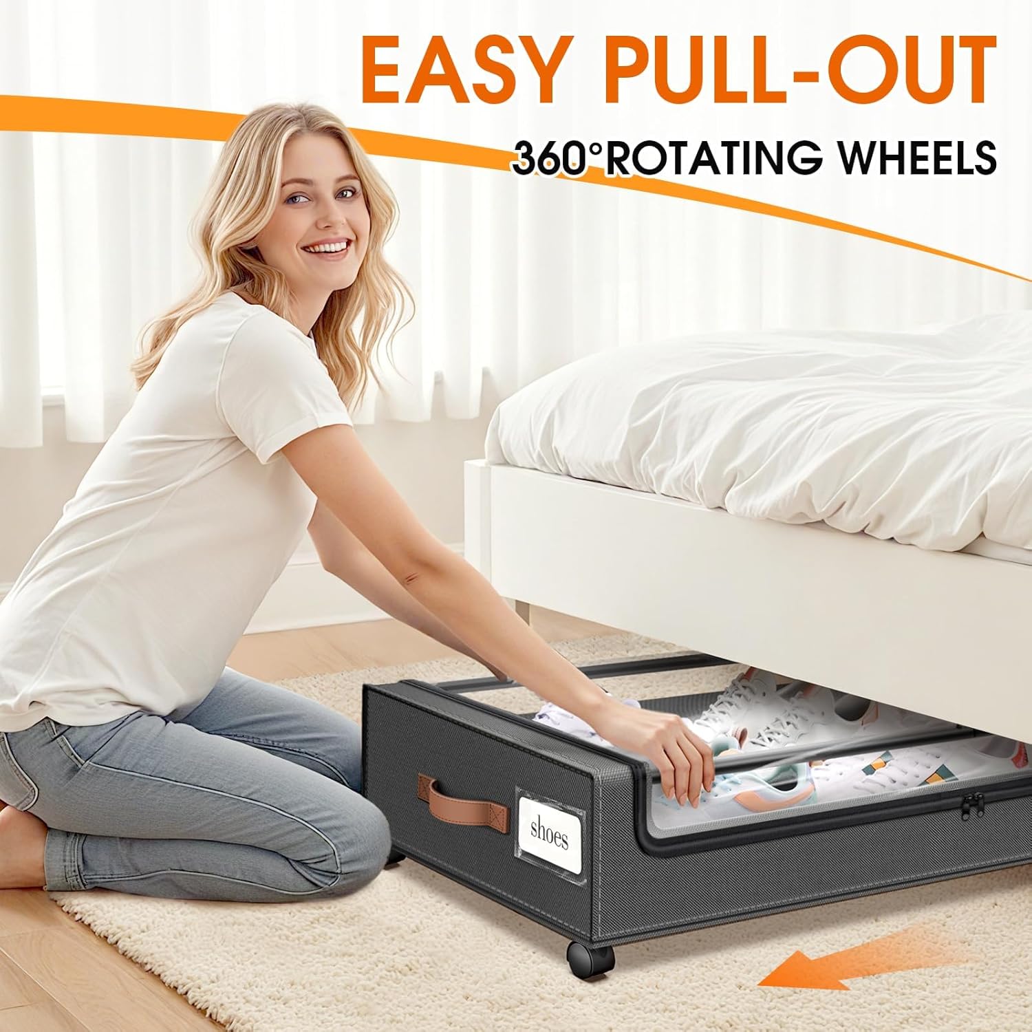 SpaceHacks Under Bed Storage Containers - 2-Pack Rolling Drawers with Clear Window & Labels | Dark Grey (30.71 x 16.93 x 6.69 in)