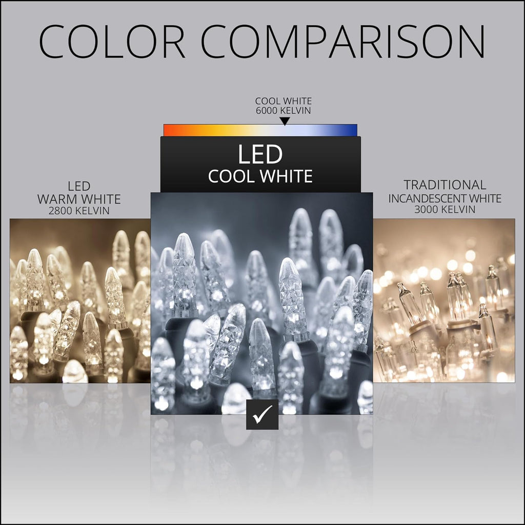 Skiennix 24 Ft M5 LED Christmas Lights - 70 Count Cool White Mini String | Indoor/Outdoor Commercial Grade