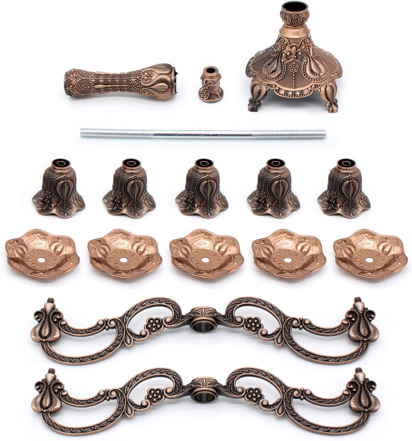 Skiennix Metal Candelabra - 5-Candle Holder for Home & Wedding Events | 10.1 Inch Tall, Red Bronze