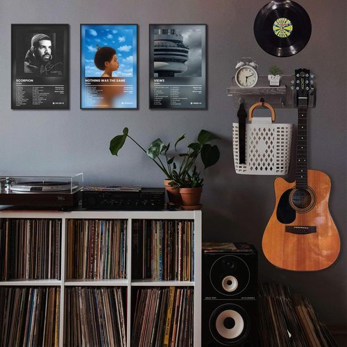 Anslivle 3-Piece Framed Canvas Drake Album Cover Posters - Black | 16x24 Inches Contemporary Music Wall Art