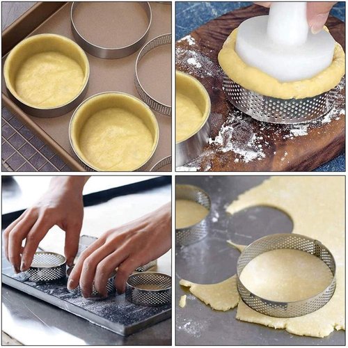10 Pcs 2.76 Inch 304Stainless Steel Tart Ring, Heat-Resistant Perforated Cake Mousse Ring, Round Ring Baking doughnut tools (7cm)