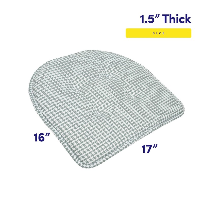 Sweet Home Collection Chair Cushion Memory Foam Pads Tufted Slip Non Skid Rubber Back U-Shaped 17" x 16" Seat Cover, 6 Pack, Houndsooth Pistachio