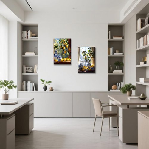 CXHOSTENT Kitchen Lemon Wall Decor - 2 Panel Yellow Citrus Fruit Art | Botanical Farmhouse Artwork (11x14 Inches)