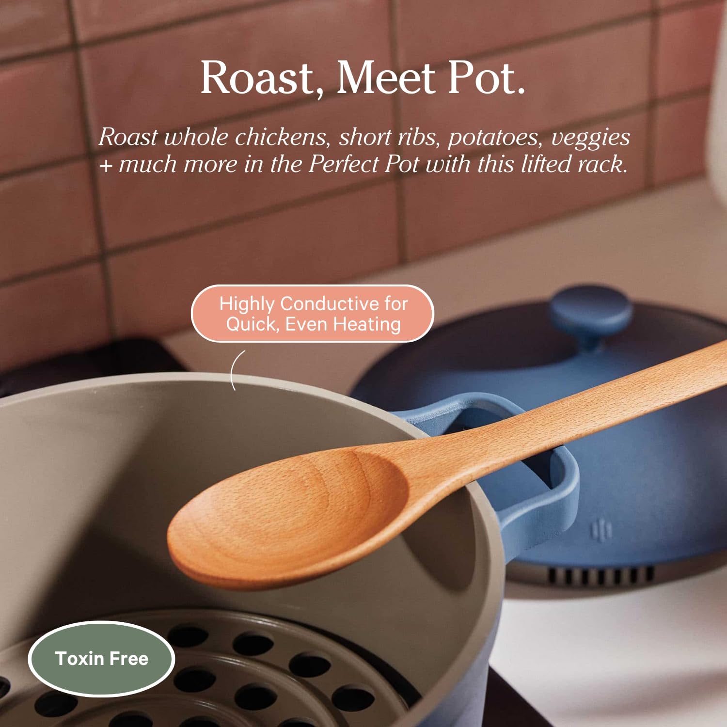 Our Place Perfect Pot Roasting Rack - 2-in-1 Custom-Fit Steamer & Rack | Toxin-Free Ceramic | Char