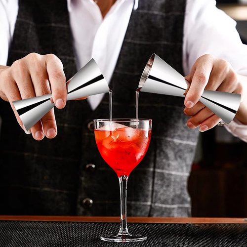 LILIWER Japanese Jigger for Bartending,Cocktail Shaker 2 OZ 1 OZ with Measurements Inside,Premium 304 Food Grade Stainless Steel (Silver, 2/1 oz)