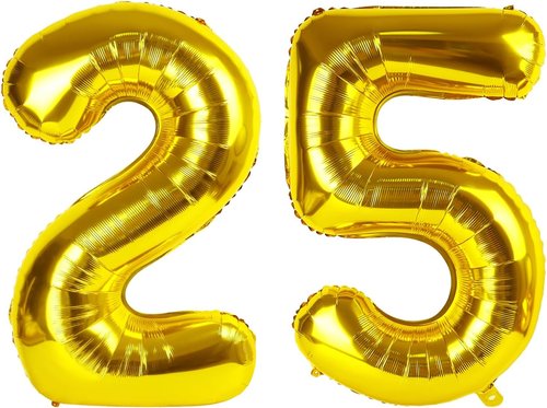 Happy 25th Birthday Decorations - Gold Foil 40-Inch Balloon Numbers for Women | 2, 5, 25, 52 Party Supplies