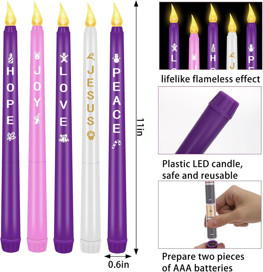 RGQSUN Flameless Advent Candles - Set of 5 Battery Operated Flickering Taper Candles for Christmas Decor