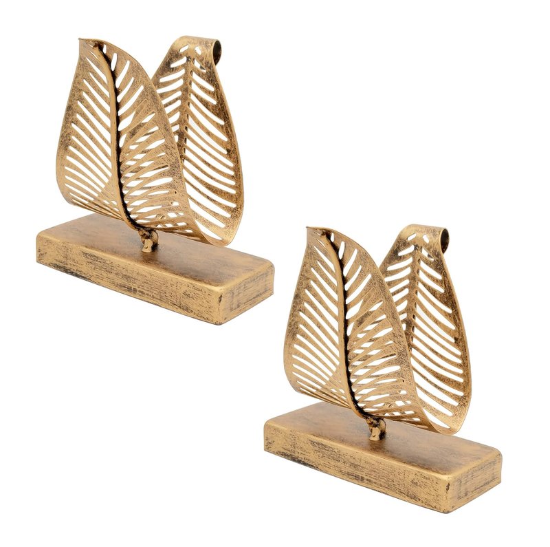 Set of 2 Freestanding Modern Napkin Holder with Leaf Design, Tabletop Tissue Dispenser, Countertop Napkin Storage Organizer – Bronze