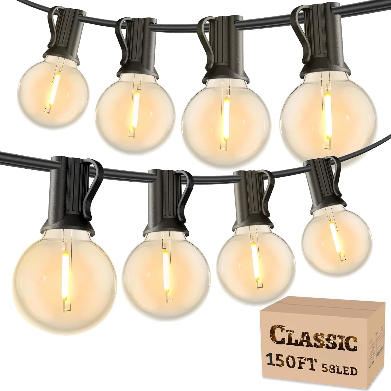 RTTY Outdoor String Lights - 150 FT Waterproof G40 Shatterproof LED Bulbs | Dimmable Globe Lighting for Patio, Bistro, Backyard, Cafe - Warm White