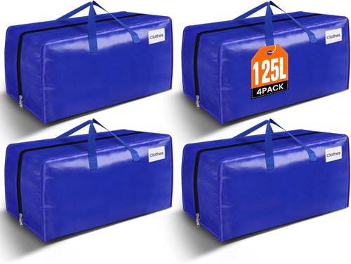 BlissTotes Heavy-Duty Moving Bags - Extra Large Collapsible Storage Totes | 125L, 4-Pack with Tag Pockets
