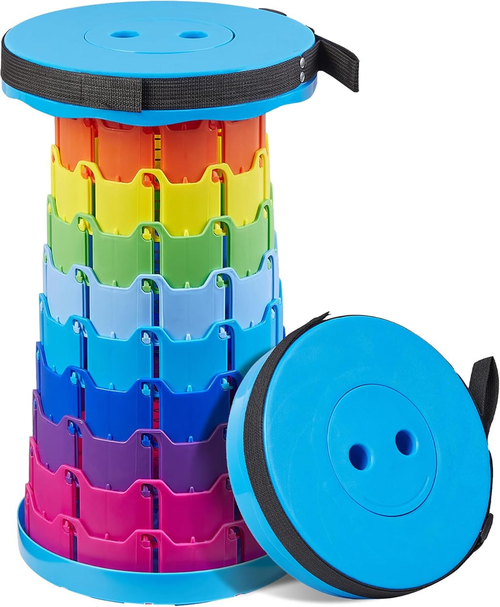 VECELO Telescoping Folding Stool - Upgraded Portable Retractable Design | 400lbs Capacity, Rainbow Blue