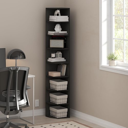 Furinno ECON Corner Shelf - 8-Tier Espresso Bookcase for Stylish Organization & Storage