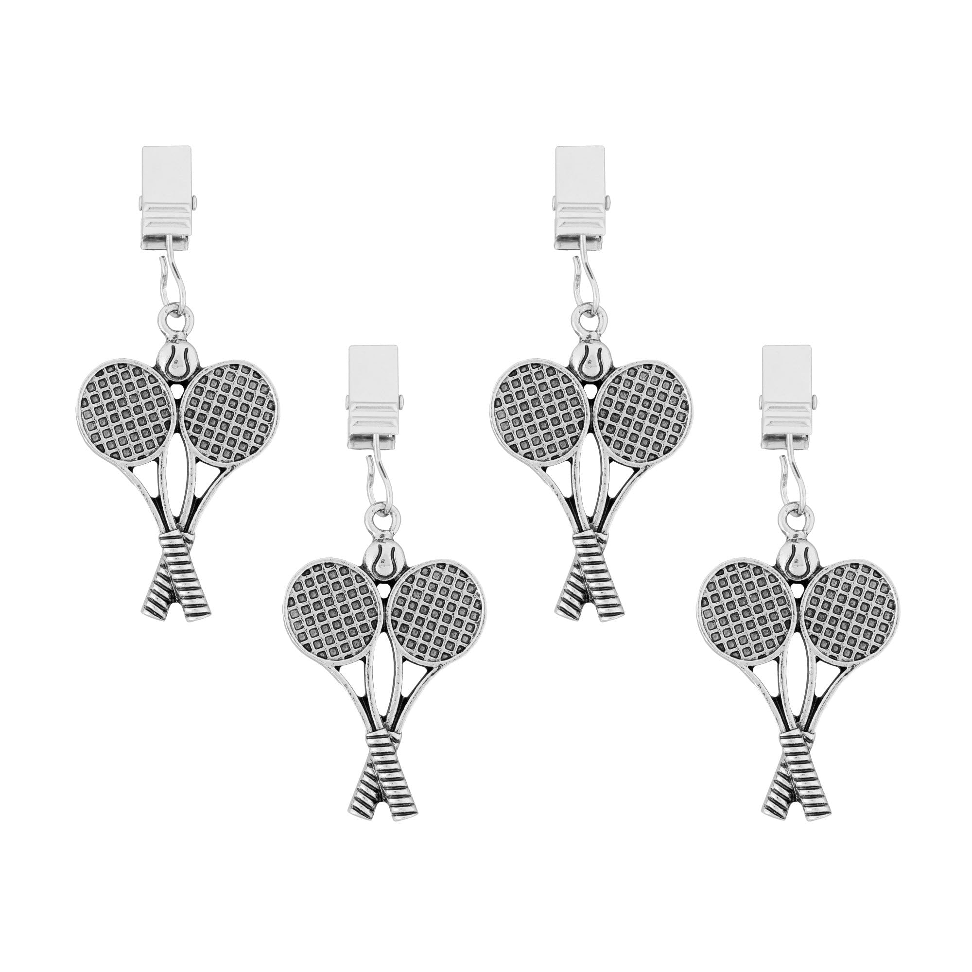 UP UPware Tennis Tablecloth Weights with Metal Clips, Zinc Alloy Decorative Holders, Outdoor Picnic Table Cloth Clips, Silver, Set of 4