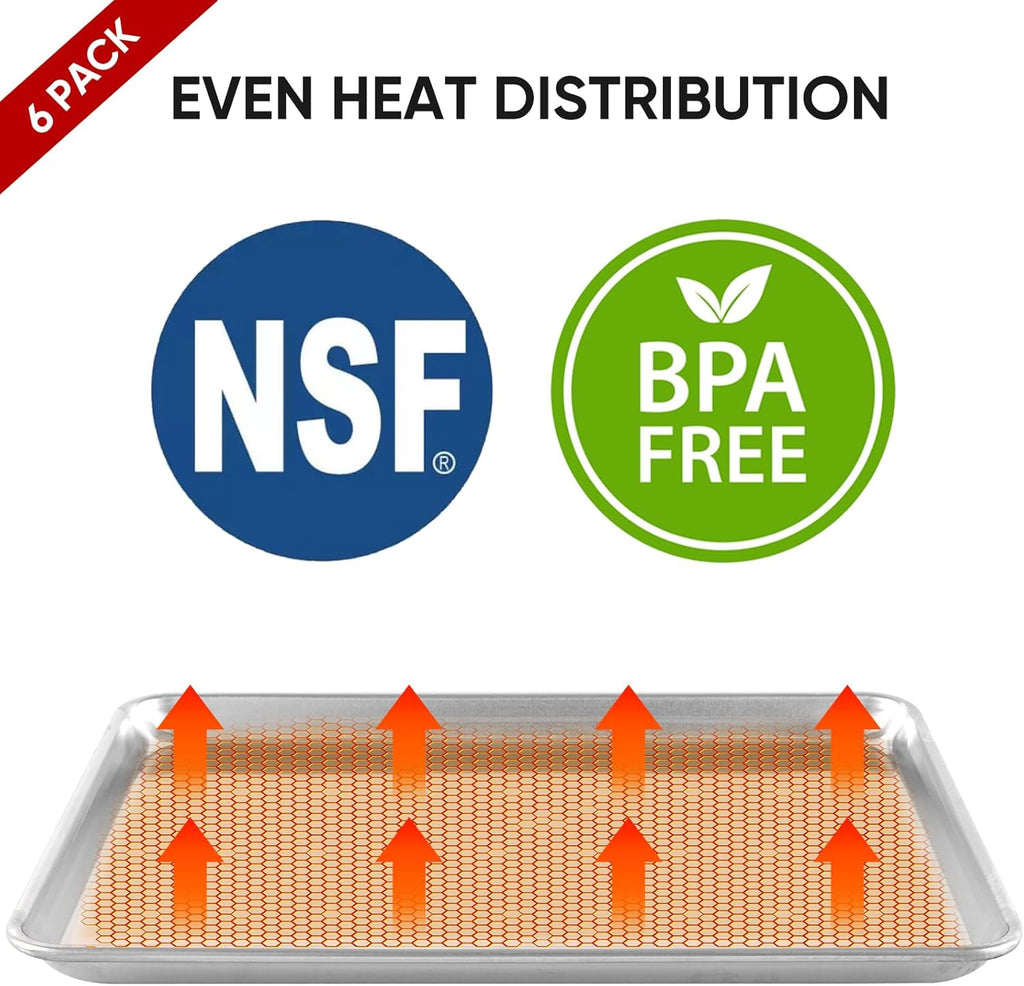 TENUP Aluminum Half Sheet Pan - 6 Pack Heavy Duty Baking Tray | 18" x 13" Warp-Resistant, Rust-Free